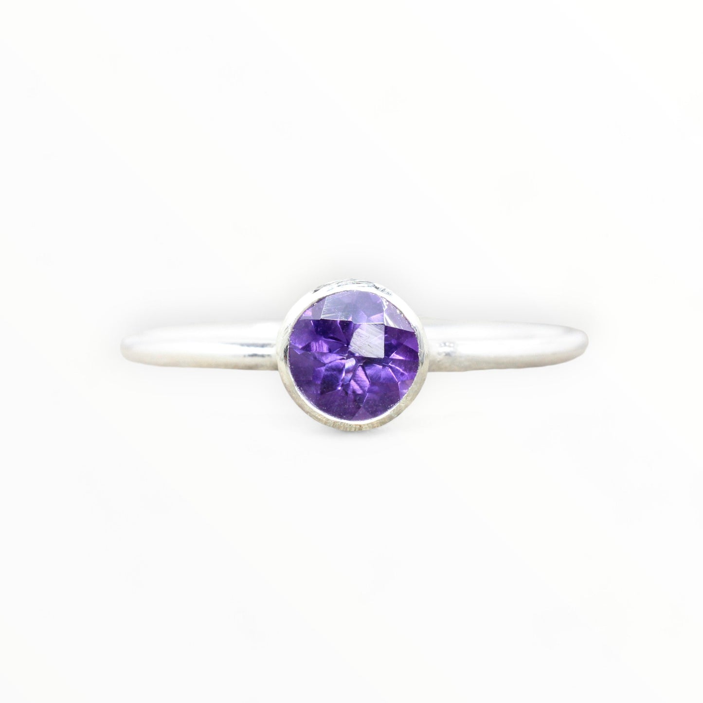 Sterling Silver Amethyst Stacking Ring // 5mm Faceted Gemstone February Birthstone Stackable Ring // Genuine Amethyst Ring