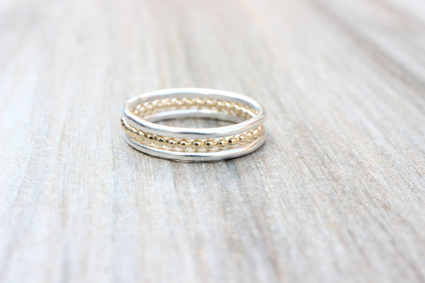 Set of 3 Simple Sterling Silver and 14k Gold Filled Stacking Rings