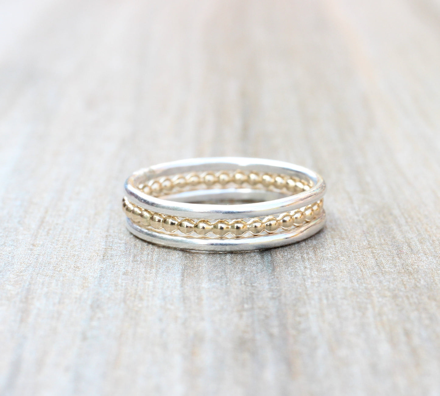 Set of 3 Simple Sterling Silver and 14k Gold Filled Stacking Rings