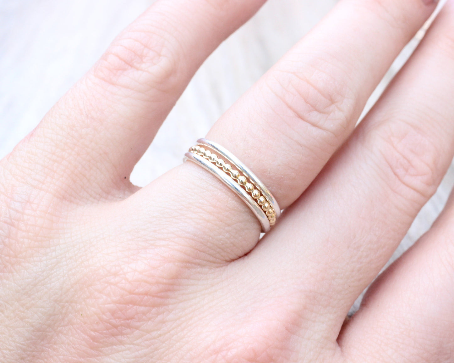 Set of 3 Simple Sterling Silver and 14k Gold Filled Stacking Rings