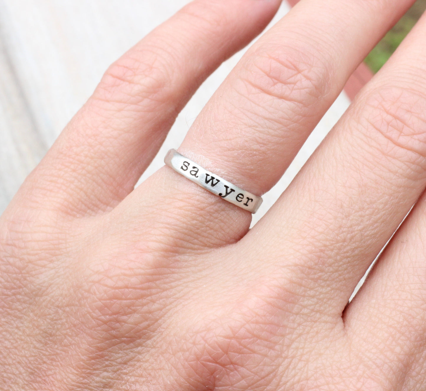 Stackable Engraved Rings // Sterling Silver, Gold, or Rose Gold Hammered Custom Name Ring //  Personalized Gift for Mom