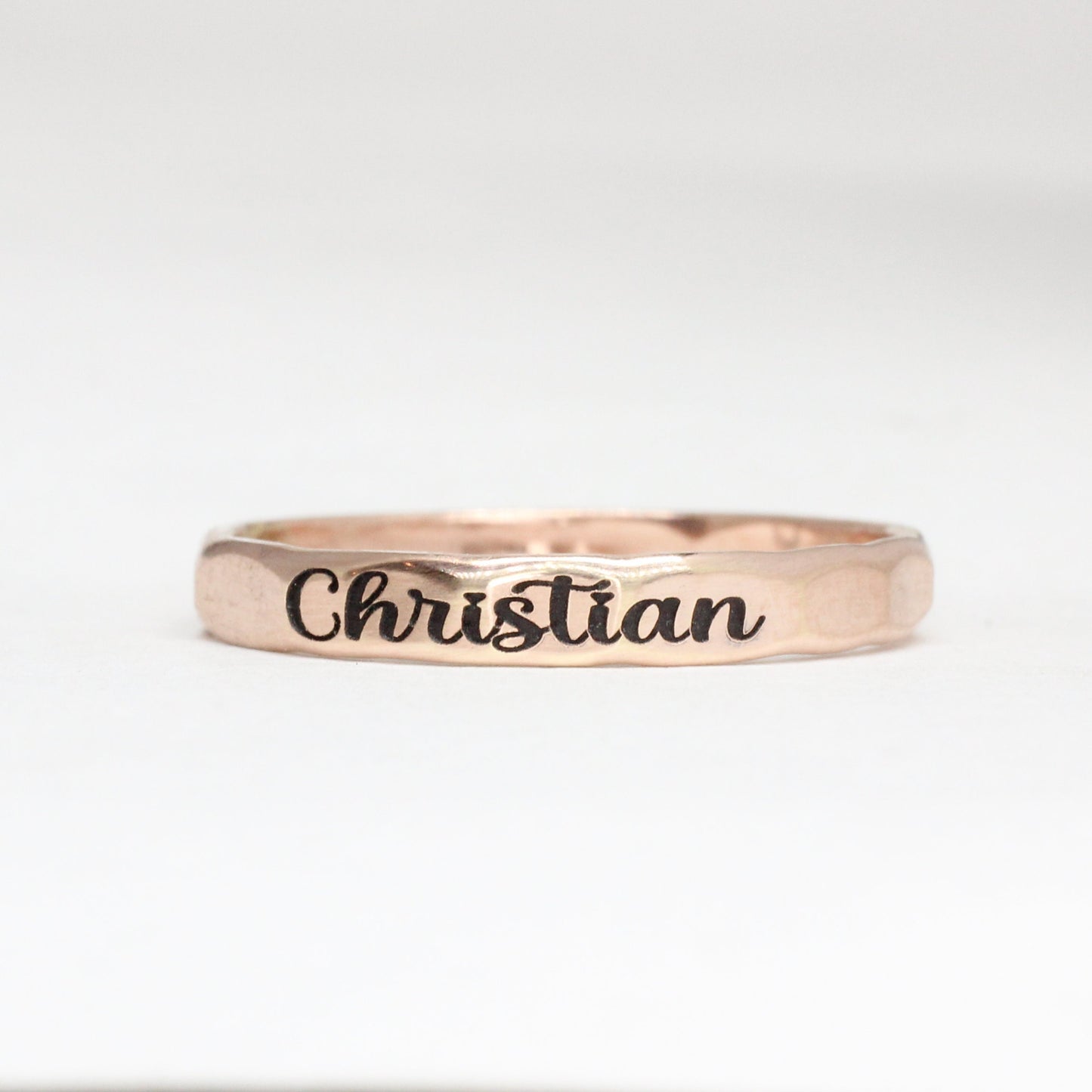 Stackable Engraved Rings // Sterling Silver, Gold, or Rose Gold Hammered Custom Name Ring //  Personalized Gift for Mom