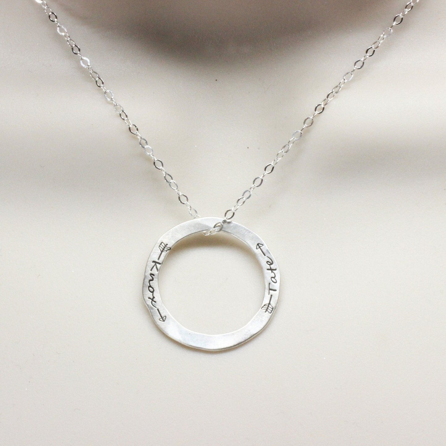 Custom Engraved Sterling Silver Hammered Circle Necklace