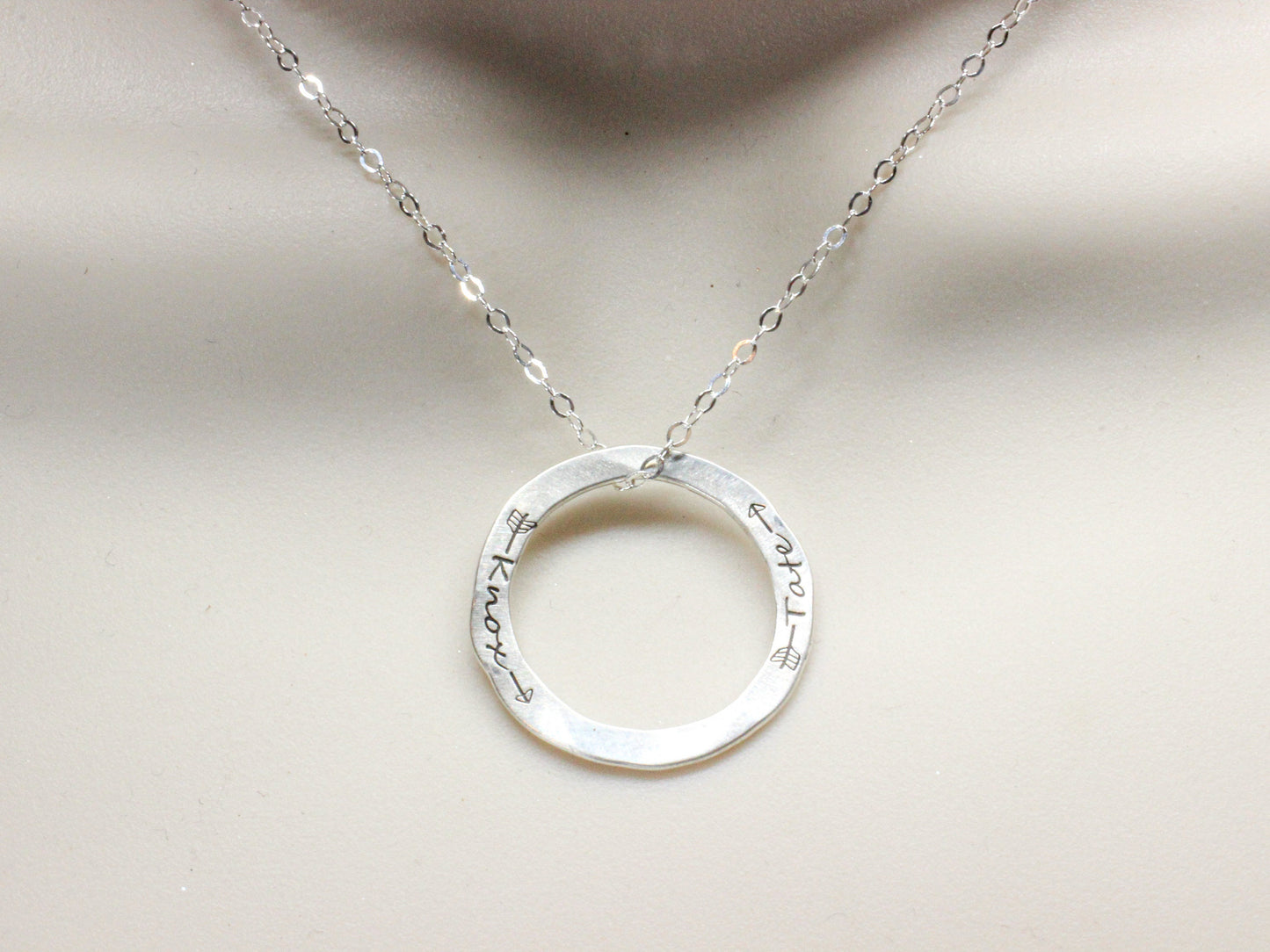 Custom Engraved Sterling Silver Hammered Circle Necklace