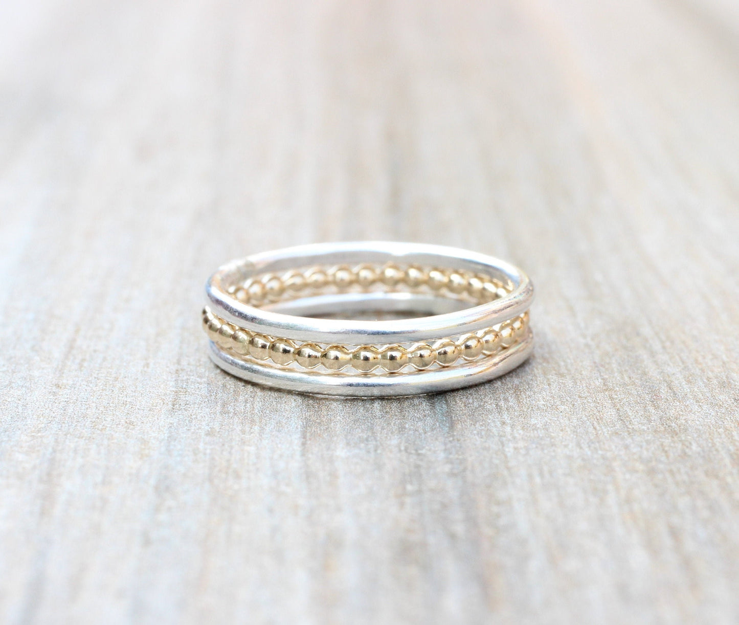 Set of 3 Simple Sterling Silver and 14k Gold Filled Stacking Rings